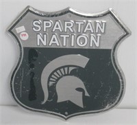 Tin Spartan Nation sign. Measures 11 1/2" H x 11"
