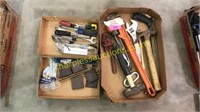 Hammers, wrench, long screws, misc tools