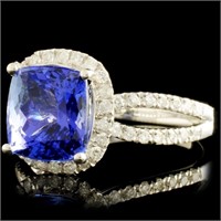 18K Gold Ring: 3.38ct Tanzanite, 0.44ctw Diam