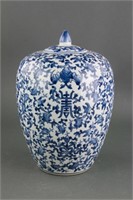 Chinese Blue and White Porcelain Jar with Cover