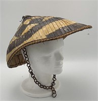 14" Vtg. bamboo oblong paddy farmer hat