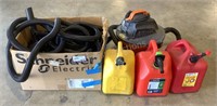 Shop Vac, Hose, and Gas Cans