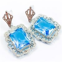 Topaz-Blue Diamante & Silver Dangle Earrings