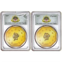 1857 [2] $1 Gold Rush Nuggets PCGS