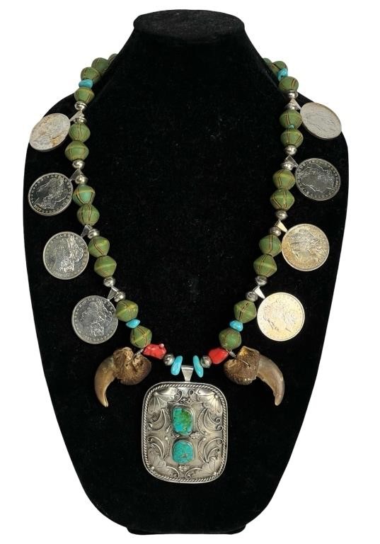 Massive Navajo Sterling Necklace w Morgan Dollars