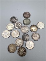 13 Silver Dimes, 3 Silver Foreign Coins