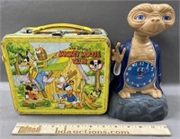 Mickey Mouse Lunchbox and ET Clock