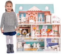 ROBUD Wooden Dollhouse for Kids with Furniture