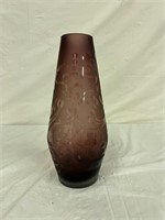 Frosted fluted tear drop purple vase