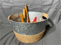 Basket With Wooden Bowls Qty 2
