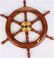 Vintage Ships Wood Brass Steering Wheel Nautical