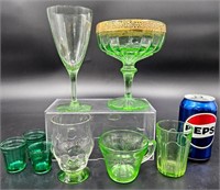 Uranium Green Depression Glass - Sherbet, Tumblers