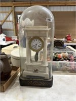 19th c marble clock neoclassical w/ glass dome