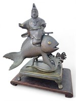 Antique Japanese Censor with Fish & Figure