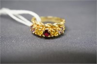 Antique 10k ring with ruby, citrine/topaz stones