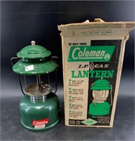 Coleman model 5120 LP gas lantern with box, no gla