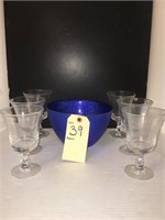 GORGEOUS BLUE BOWL AND GLASSWARE