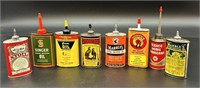 8 Antique Oil Cans Nyoil, Singer, Jun, Stoegal,