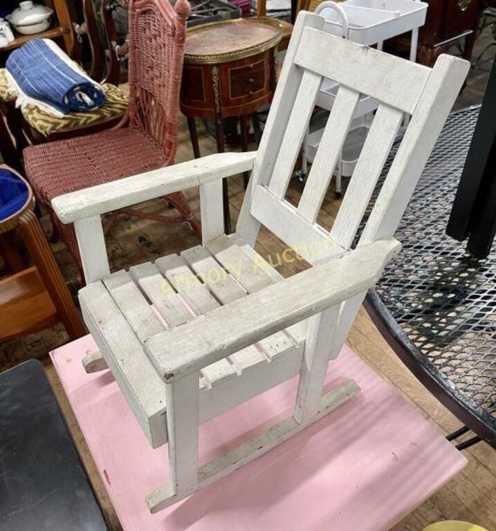 WHITE WOODEN CHILD'S ROCKER