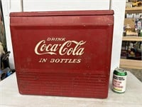Vintage metal Coca Cola cooler with tray couple