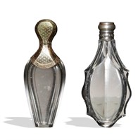 2 Victorian Perfume Flasks, Sterling, Gold Vermeil