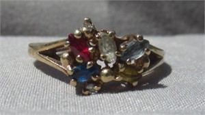 Ladies 10K yellow gold ring with mulit colored
