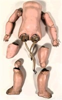 antique composition doll body- 12" + head - Good