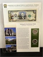 Yosemite Commemorative Colorized $2 Note & Quarter