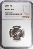 1938 JEFFERSON NICKEL, NGC MS-65 FS