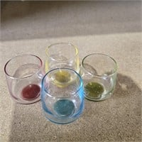 Mid Century Colored Glass Double - Shot Glasses