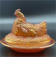 Carnival Glass Hen On Nest