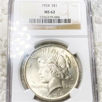 1924 Silver Peace Dollar NGC - MS62