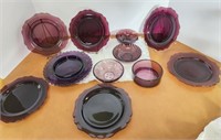 Purple glass plates, bowls