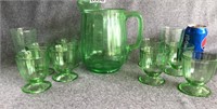 Uranium Glass Pitcher 8 Sherbet Cups and 2