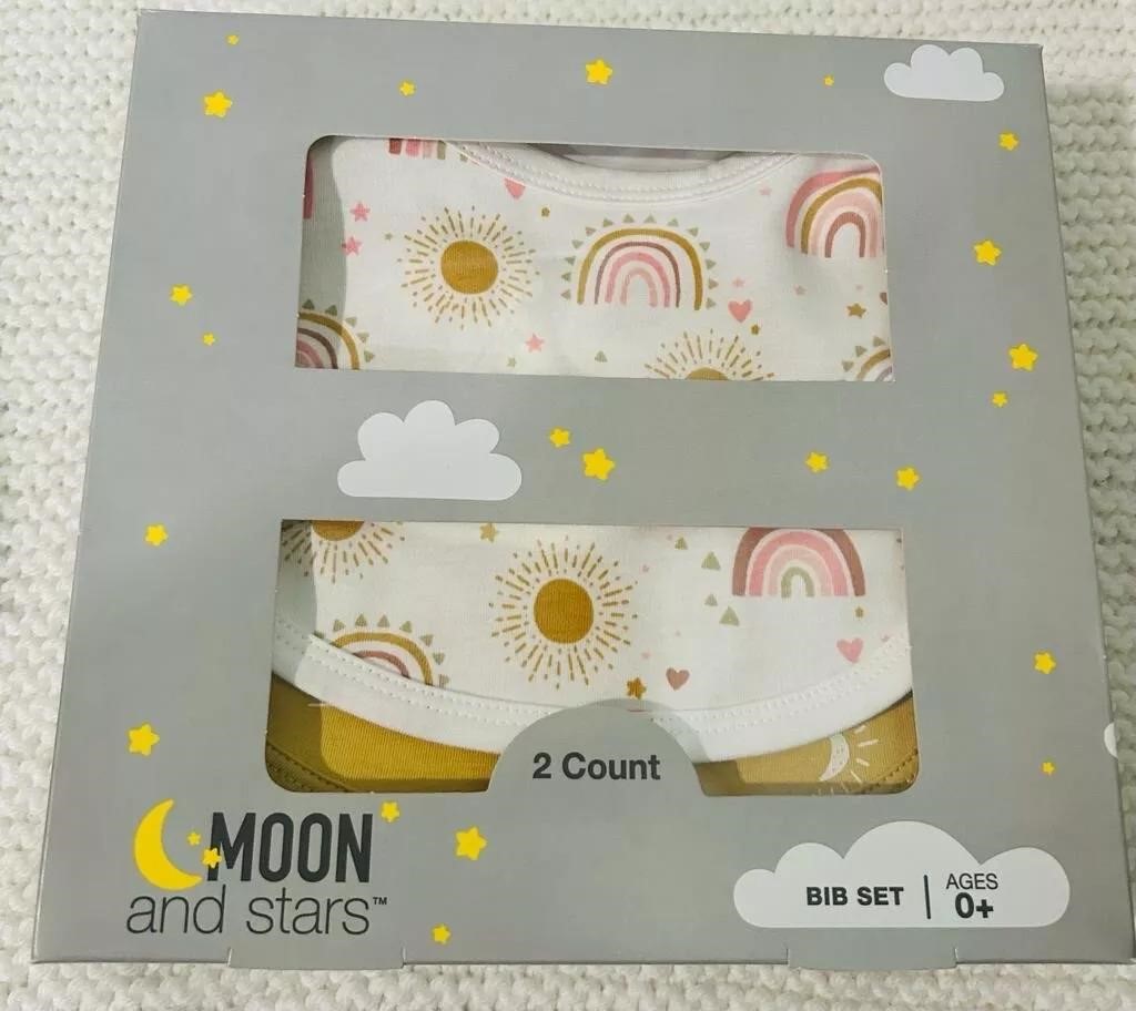 moon and stars Baby Bib Boxed Set 2 Bibs 2 Designs