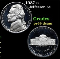 Proof 1987-s Jefferson Nickel 5c Grades GEM++ Proo