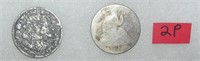 Pair of early silver half dollar coins