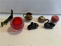 Large Lot of small glass cast iron metal trinket