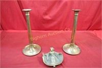 Vintage Brass Items Ghesha Girl, 2 Candle Sticks
