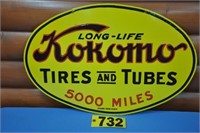 Vintage Kokomo Tires dble-sided porcelain sign