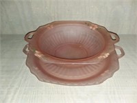 Pink Opaque Glass Bowl with Platter