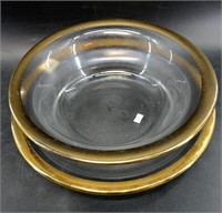 Lot of 2 Euro glass gold leaf bowl and platters