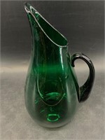 Mid Century green glass water pitcher, likely of D