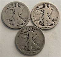 (3) Walking Liberty Half Dollars