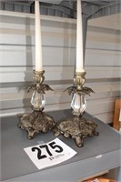 (2) Metal & Glass Heavy Candlesticks w/Candles