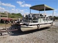 harris pontoon boat w/johnson 20 motor & trailer