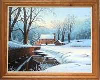Winter homescape, giclee print on canvas, framed