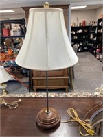 Metal Lamp with Wooden Base and Cream Shade