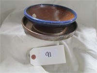 Handmade pottery dish signed