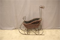 WICKER SLEIGH WITH IRON FRAME & RUNNERS:
